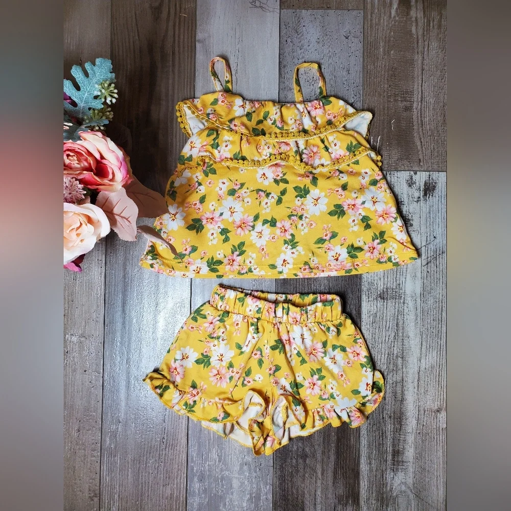 Btween Yellow Green & Pink Floral Toddler Girl Casual Summer Shorts Outfit Set - Picture 16 of 16